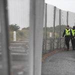 Portable vehicle barrier and temporary security fencing deployed at major event for anti ram protection
