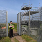 Crash rated temporary fencing system with integrated vehicle and pedestrian access gates